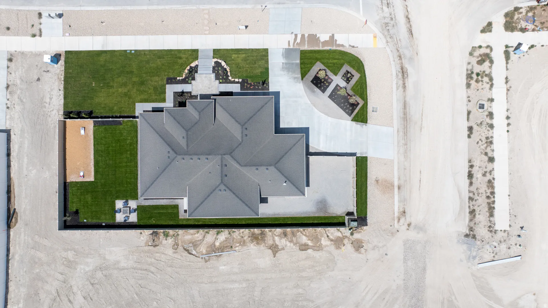 Contemporary single-story residence with a multi-gabled roofline