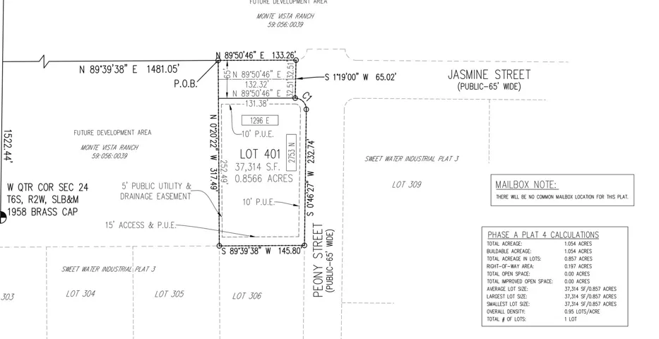Plat Map. Illustrating lot dimensions, easements, and adjacent street information for the property