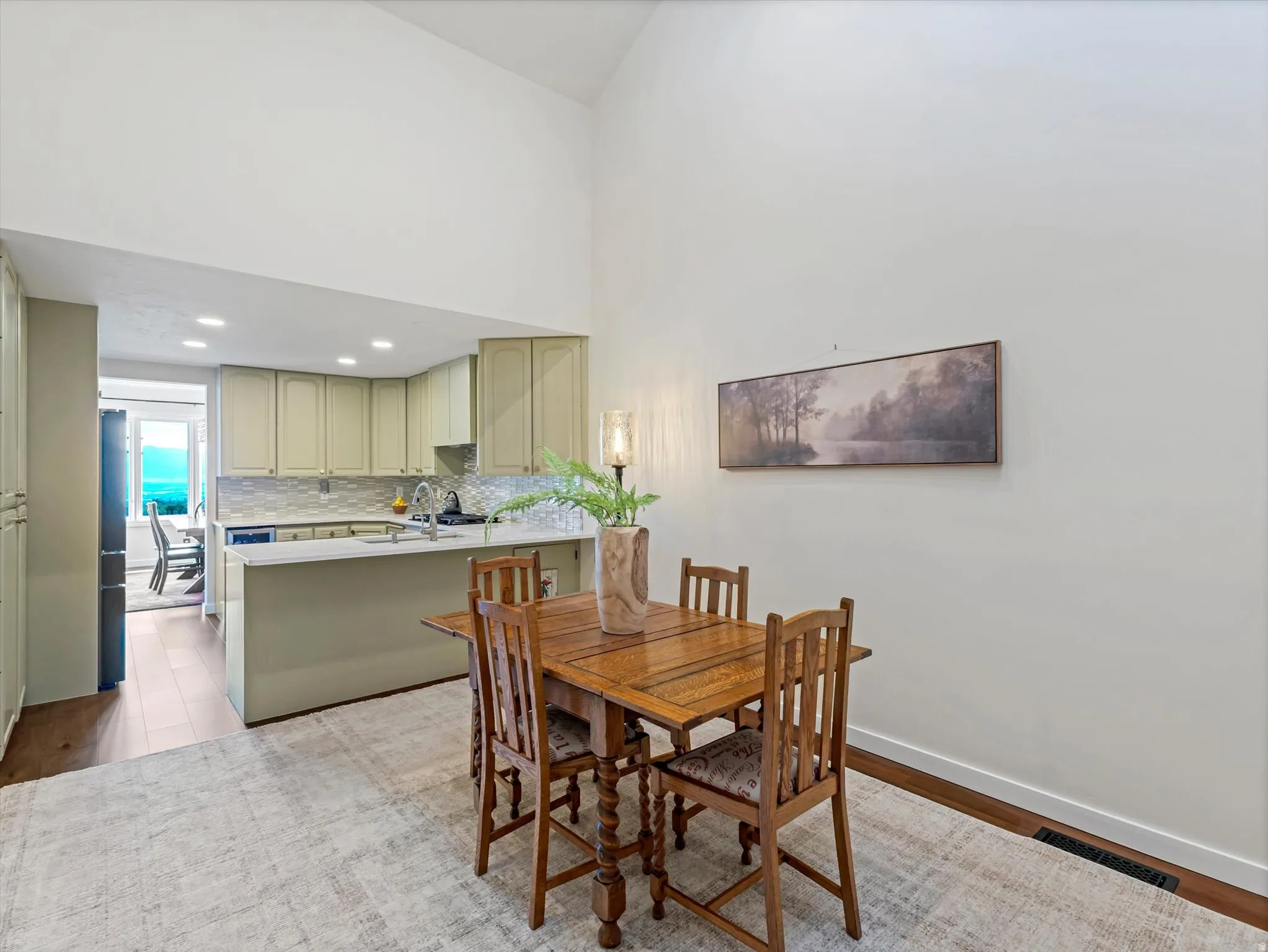 Vaulted ceiling enhancing the open-concept dining area