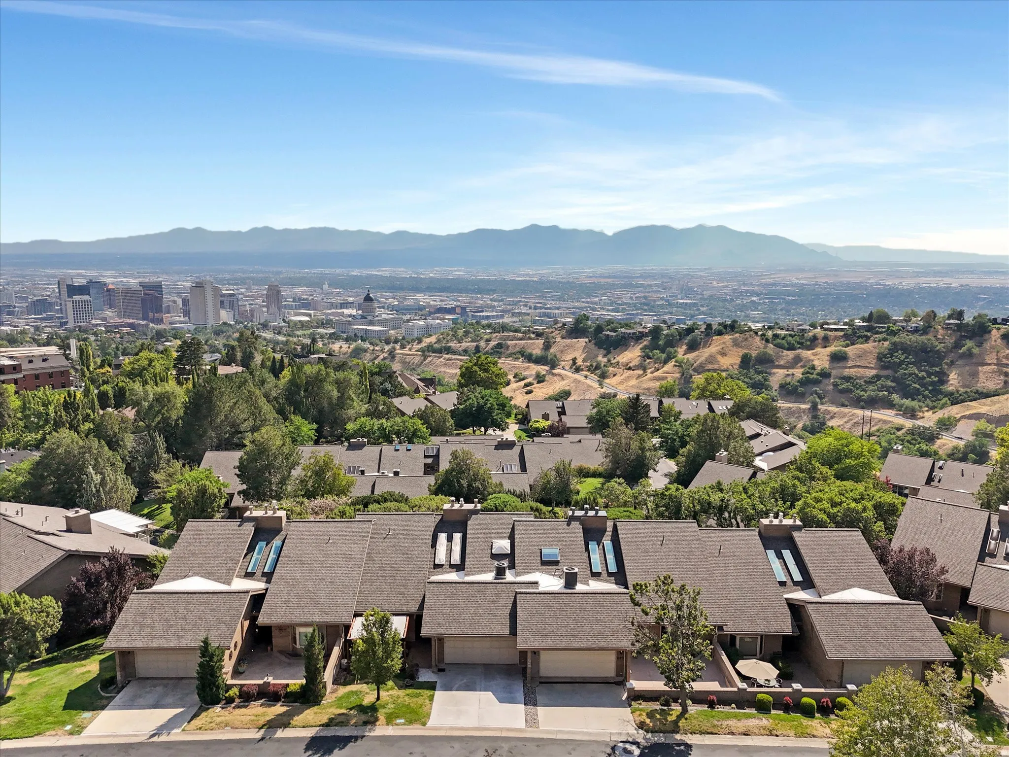 Townhome community with private garages and skylights