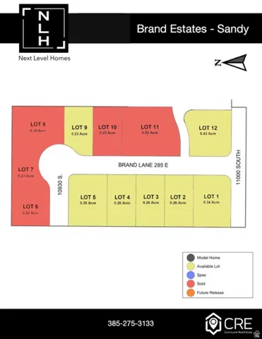Plot Plan. Displaying property lot divisions, sizes, and current status indications