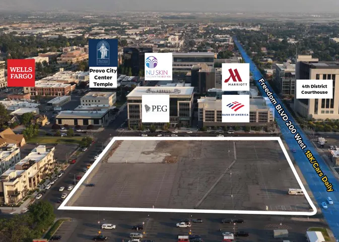 Expansive urban land parcel outlined in white