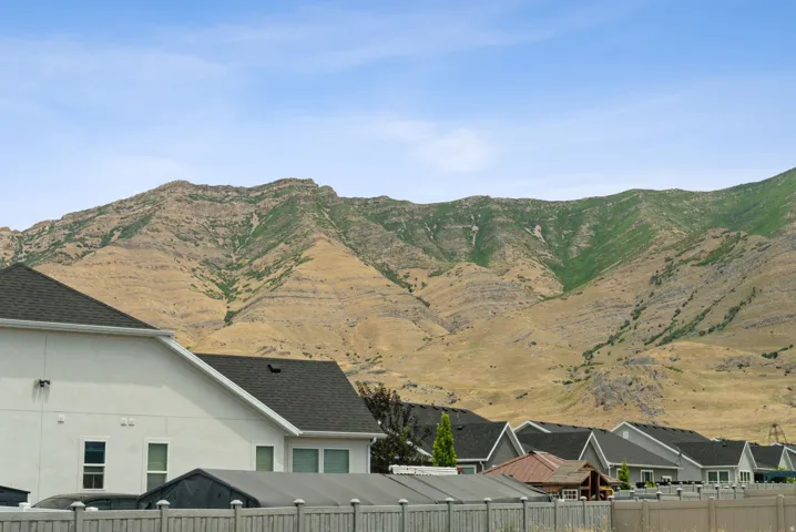 Expansive mountain backdrop with layered topography