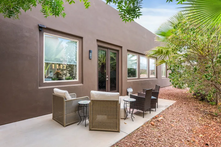 Expansive outdoor patio with concrete flooring