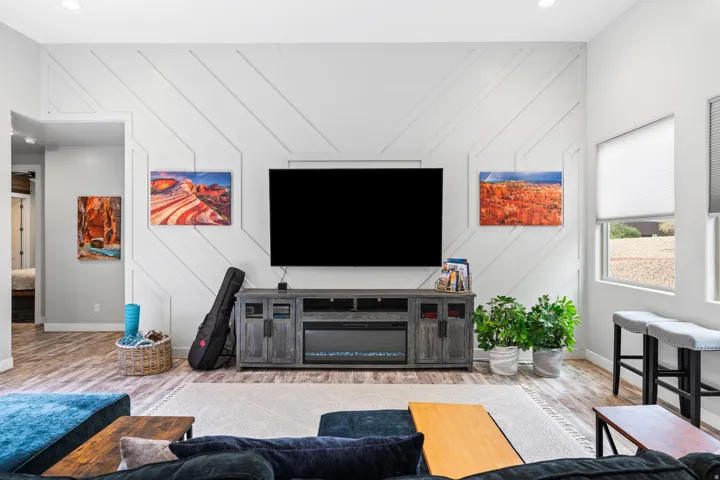Feature wall with geometric paneling