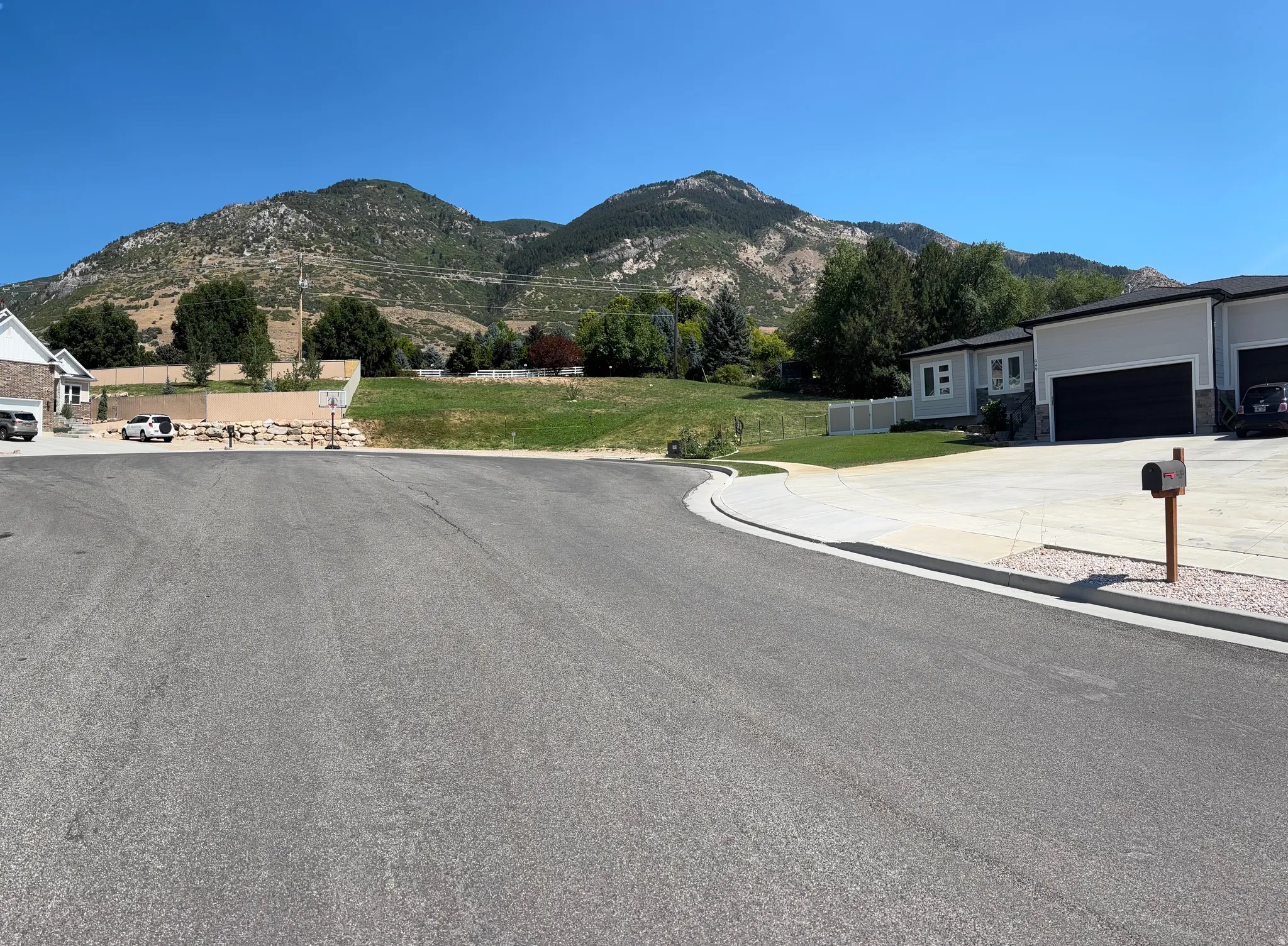 Mountain backdrop with clear skies