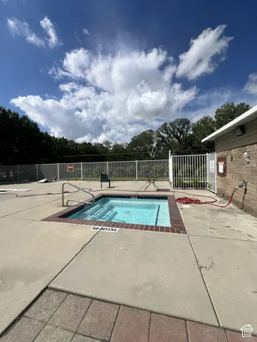 Built-in spa with brick coping and concrete decking