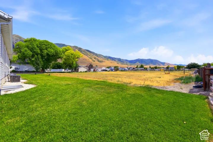 Expansive lawn with mountain backdrop