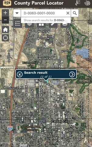 County Parcel Locator. Displaying a parcel search result on a geographic information system map