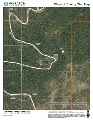 Wasatch County Web Map. Displaying an aerial view and property boundaries for the property