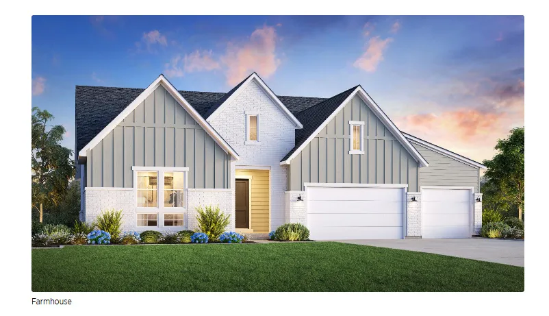Contemporary farmhouse exterior featuring brick and vertical siding