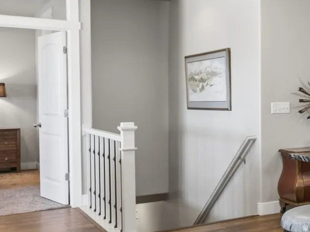 No skimping on this stairway.  Easy slope and wide enough for all your up-and-down needs.