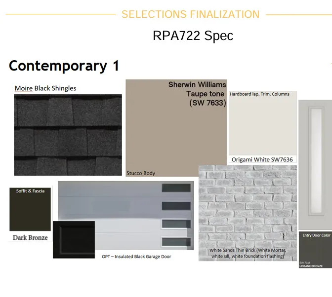 Selections Finalization. Detailing the exterior material and color specifications for the property