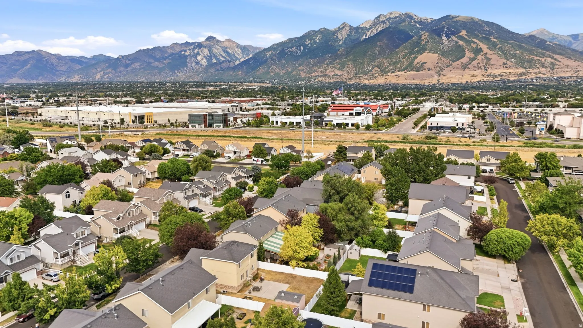 Residential neighborhood with a backdrop of mountains
