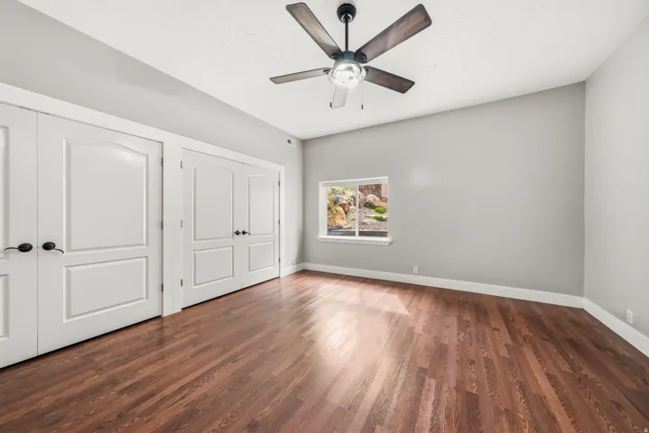 Spacious interior with rich wood-finish flooring
