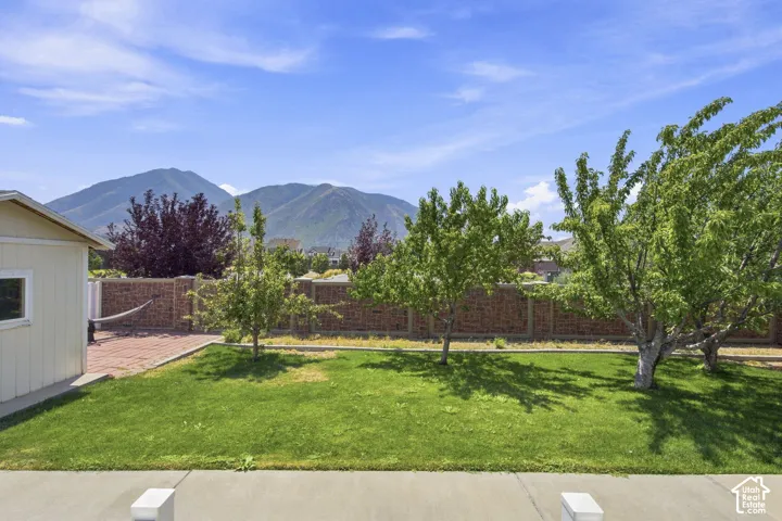 Expansive green lawn with established trees and a red brick perimeter wall