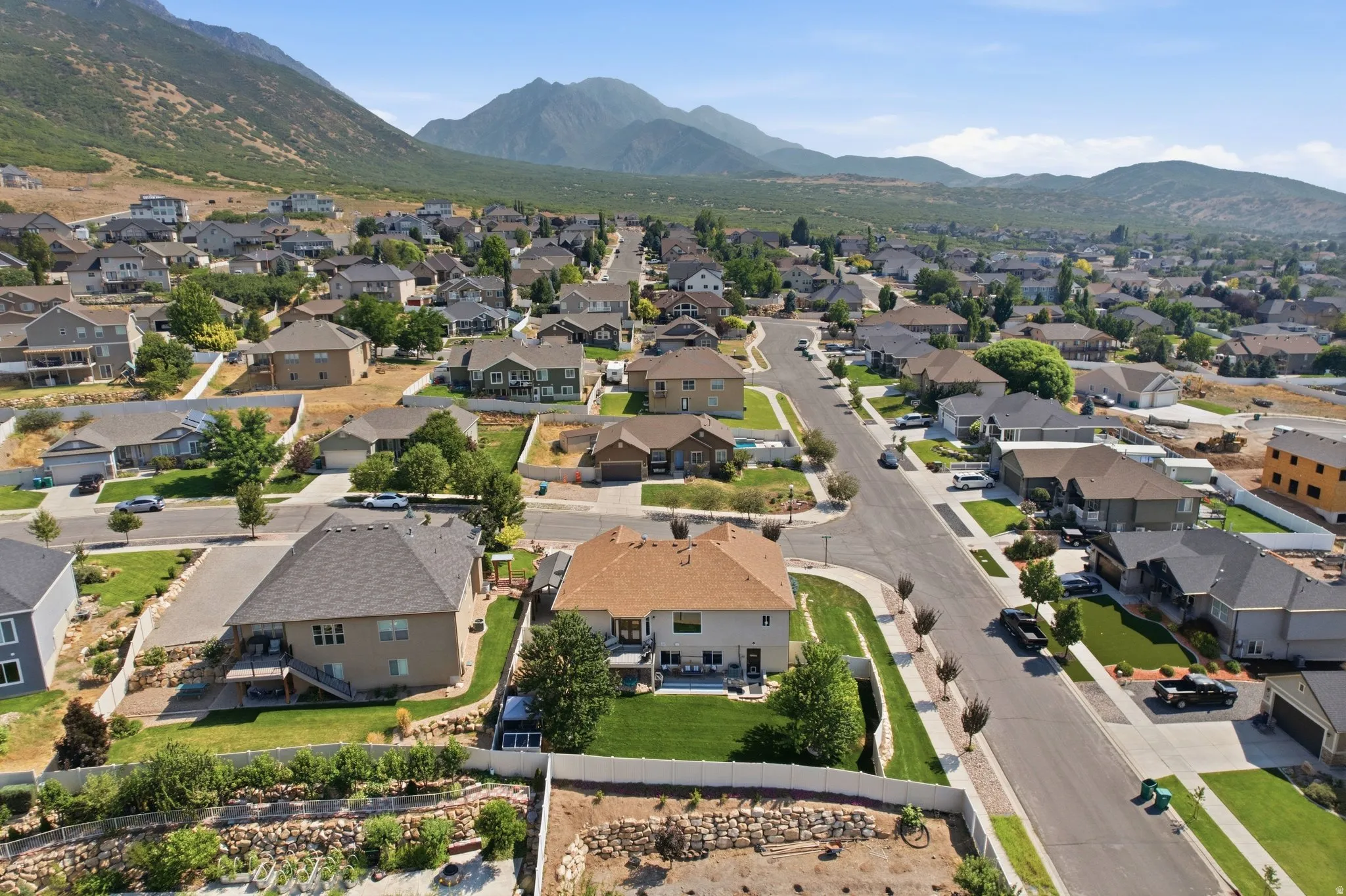 Residential neighborhood with mountain backdrop