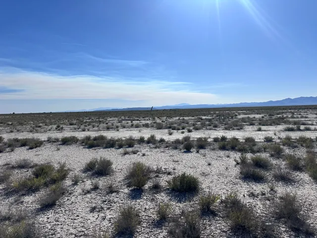 Expansive undeveloped land featuring natural desert vegetation, a clear blue sky, and distant mountain ranges