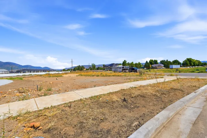 Level lot featuring a concrete sidewalk and curb