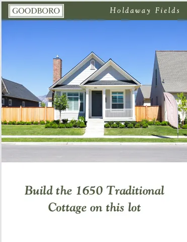 Developer Marketing Collateral. Goodboro Holdaway Fields residential community showcasing the 1650 Traditional Cottage floor plan available for construction on the property