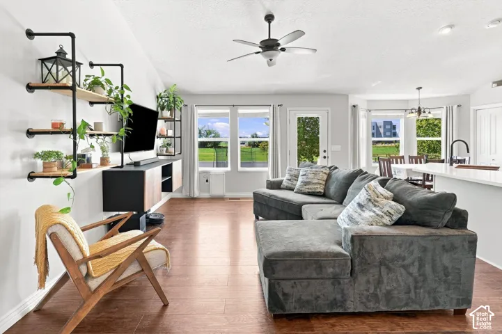 Living room with vaulted ceilings