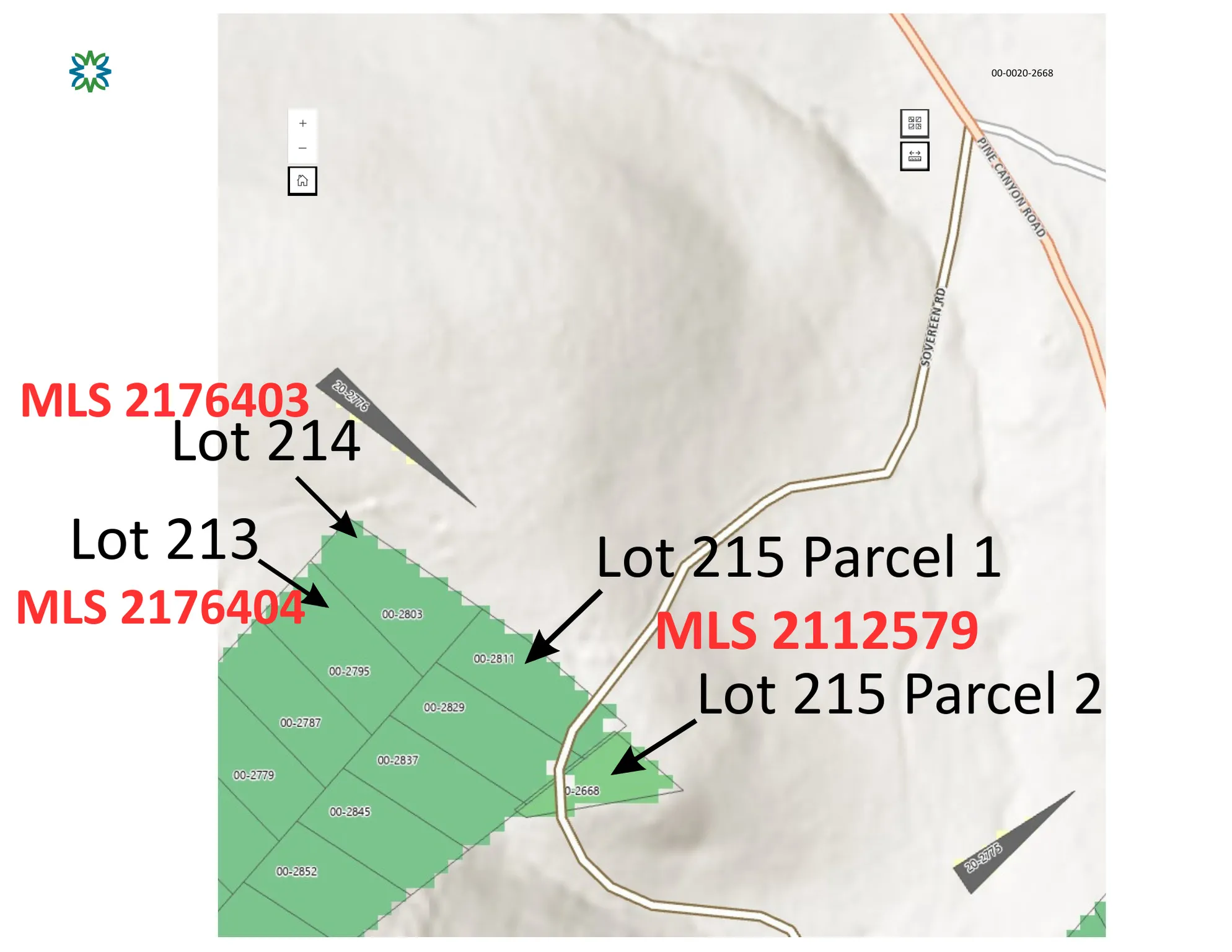 Property Lot Map. Depicting multiple parcels and their corresponding MLS identifiers within the surveyed area