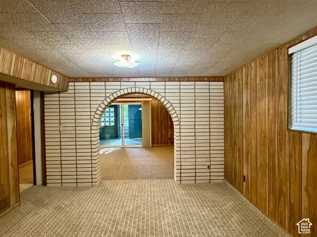 Decorative archway dividing the family room
