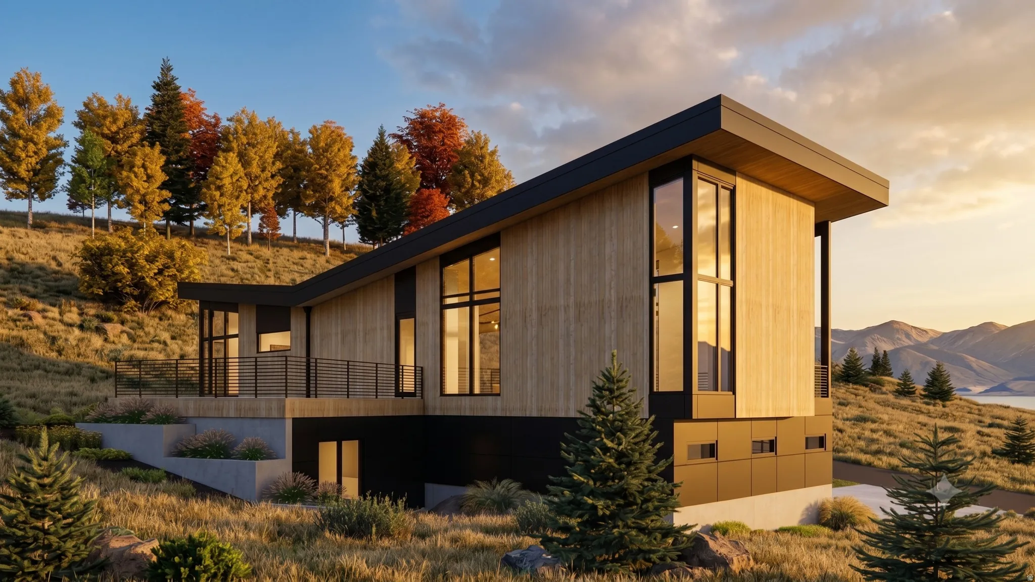 Modern architectural residence featuring a striking linear design with board-and-batten exterior cladding in contrasting dark and natural wood tones