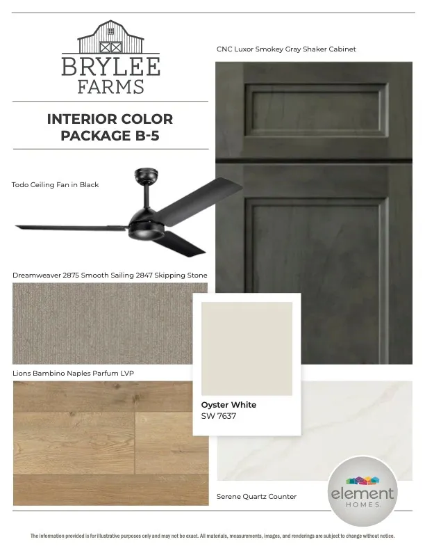 Interior Color Package B-5. Displaying material and finish selections for the property