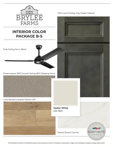 Interior Color Package B-5. Displaying material and finish selections for the property