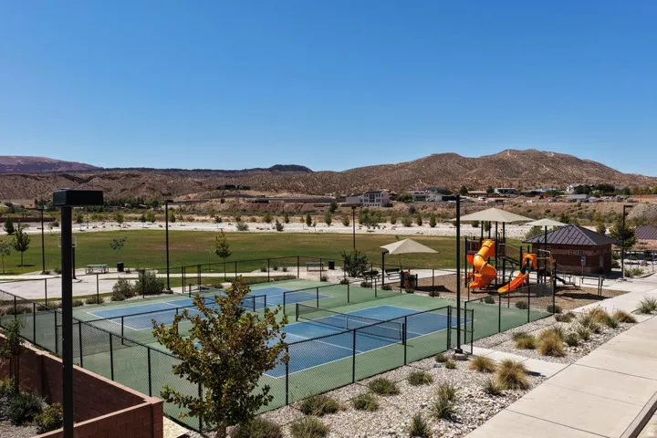 Resort-Style Recreation Courts with Panoramic Mountain Backdrop