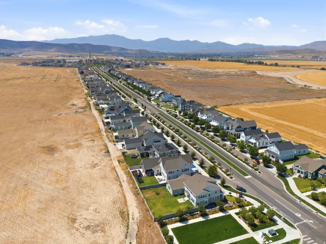 Newly developed residential community featuring contemporary home designs with manicured lawns, mature landscaping, and tree-lined streets