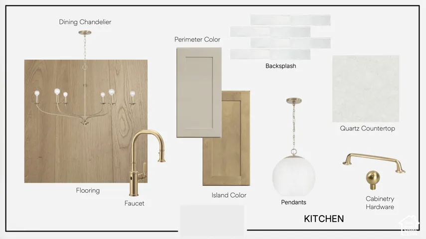 Material Selection Board. Presenting various finish selections for the property's kitchen area