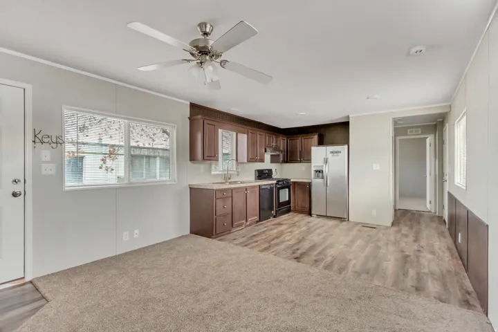 Open-concept living area with integrated kitchen