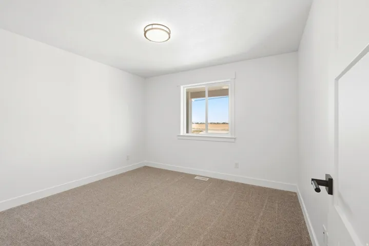 Recessed window with white trim, wall-to-wall carpeting, and a flush mount ceiling light
