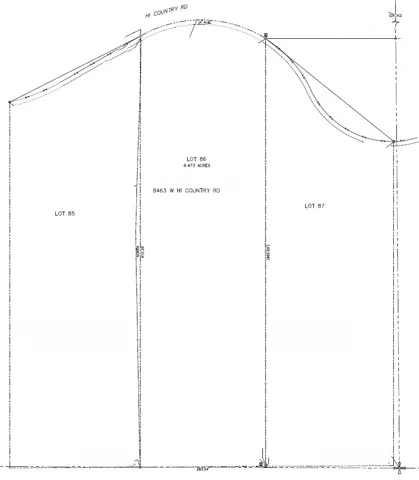 Survey Plat. Illustrating Lot 86 with acreage and address, bordered by Lots 85 and 87, and an adjacent road