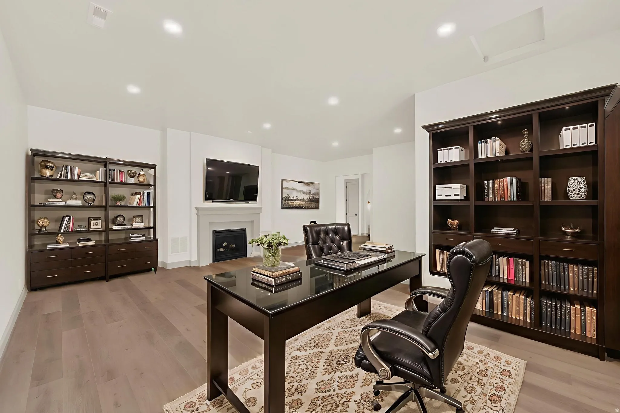 Virtually staged office with fireplace...option 1