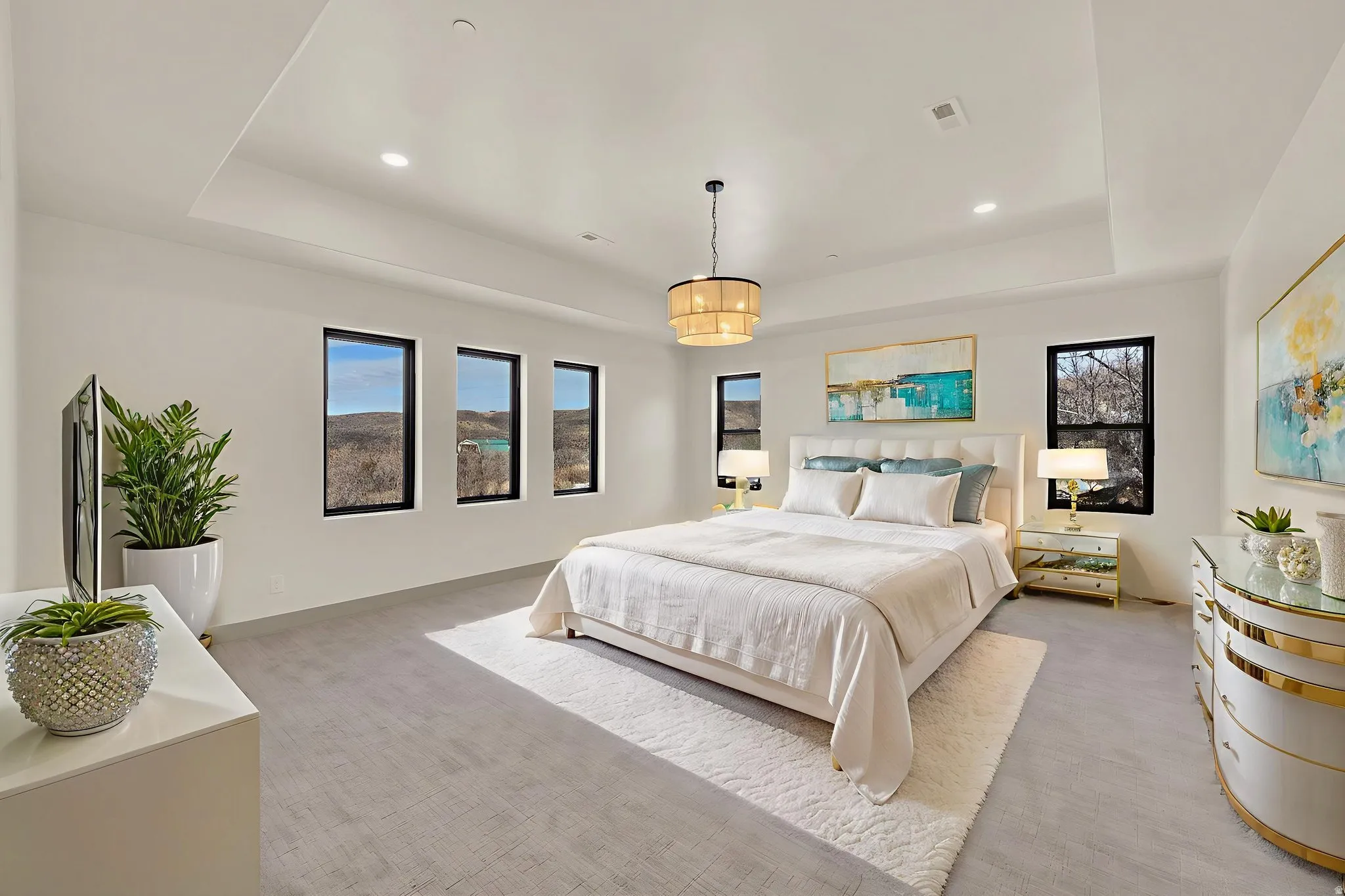 Master bedroom with ample windows to enjoy nature's beauty...virtually staged