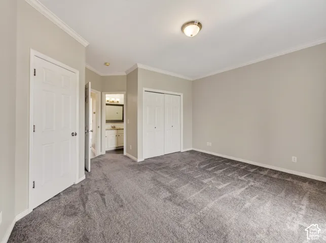Spacious room featuring neutral carpeting and light gray wall paint