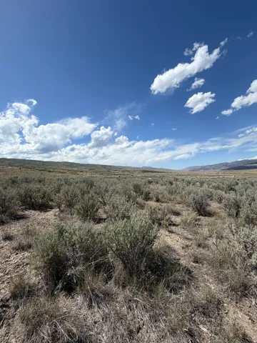 Expansive undeveloped land featuring sparse vegetation, a natural ground cover, and distant mountains under a broad blue sky with scattered clouds