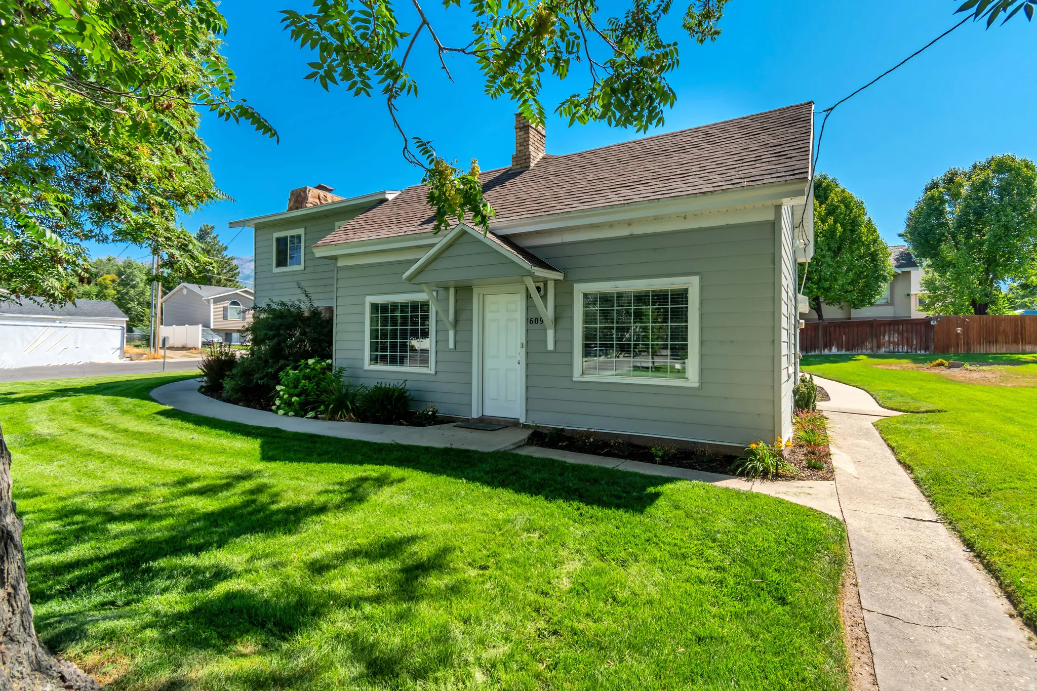 Light gray exterior with white trim