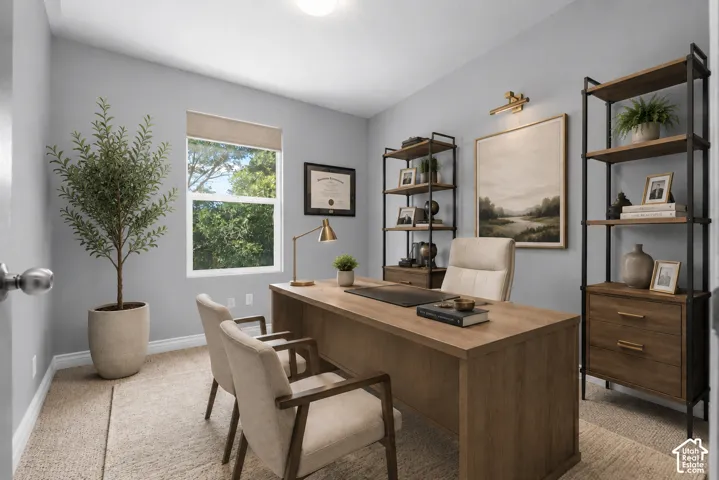 Versatile room featuring light gray walls and a large window with natural light