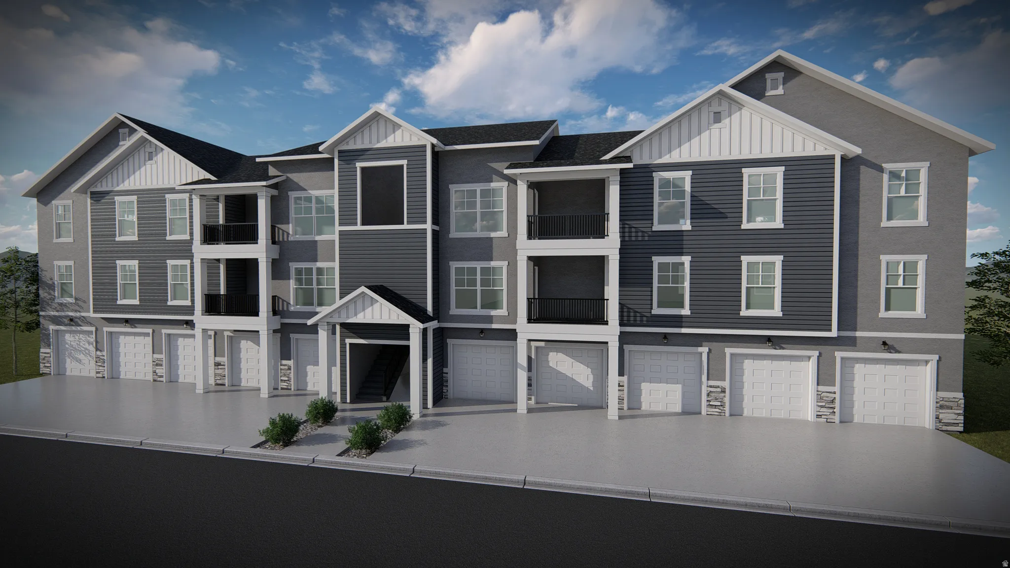 Multi-story residential building featuring a combination of horizontal siding and vertical paneling