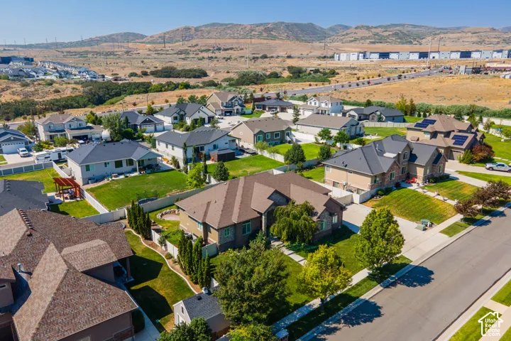 Residential neighborhood with varied rooflines and mature landscaping