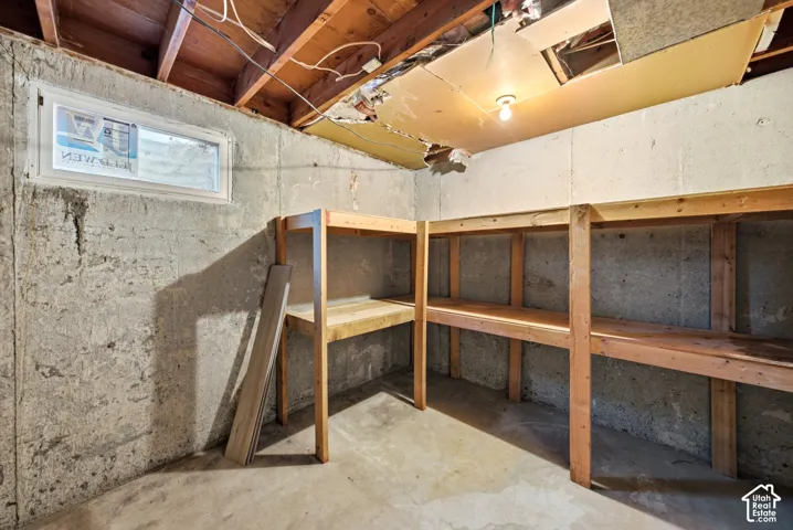 Concrete foundation walls with a single small window