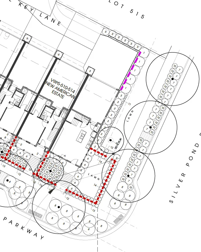 Site Plan. Illustrating property layout with landscape and architectural elements