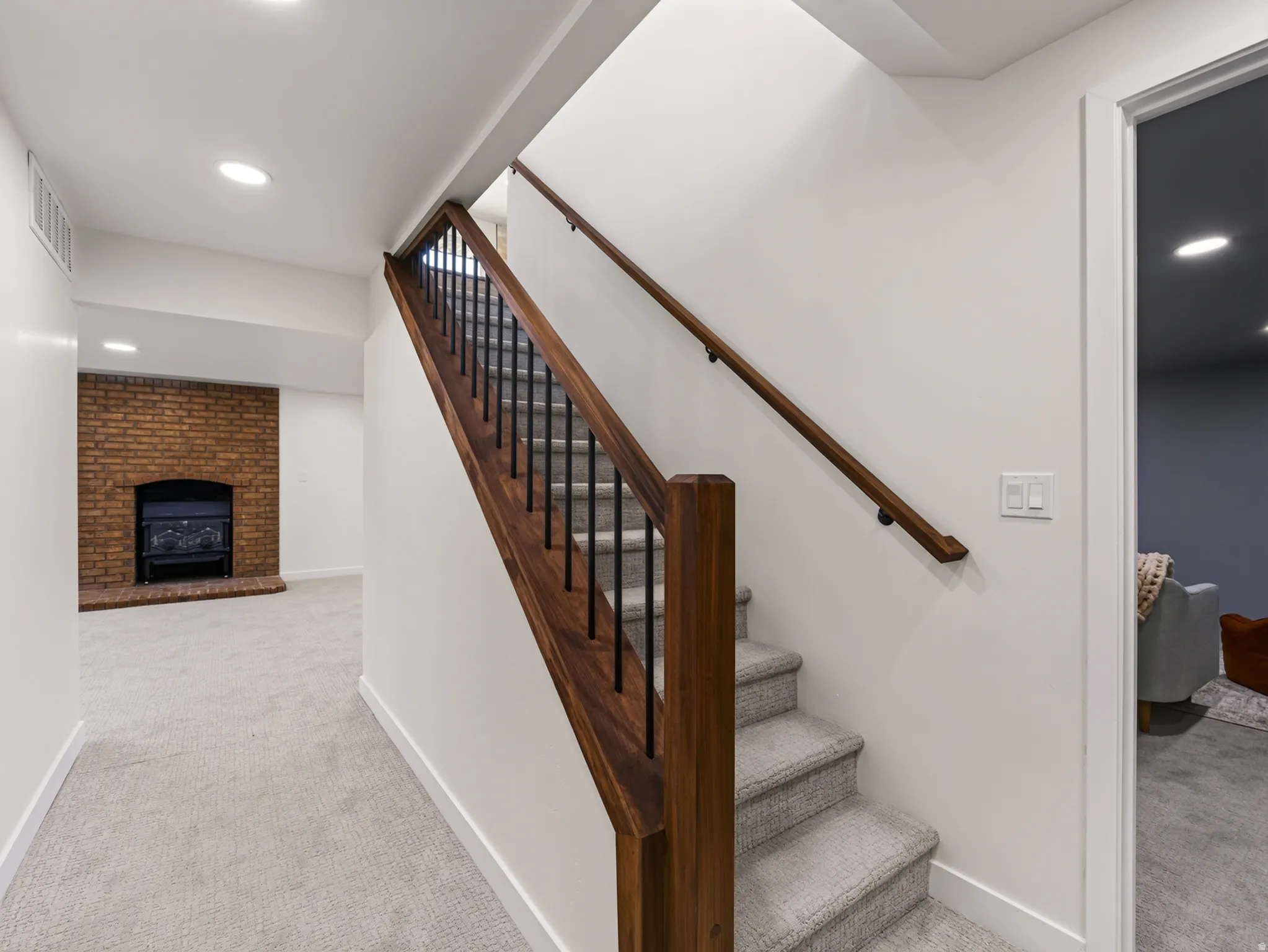 Beautiful wood staircase and railing