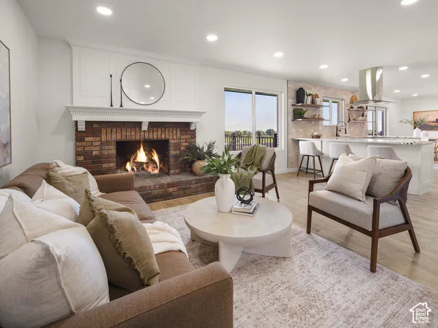 Cozy brick fireplace