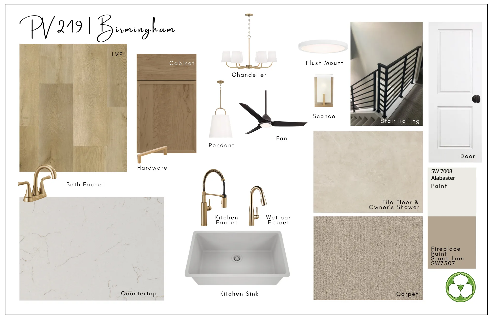 Design Board. Displaying material and fixture selections for the property