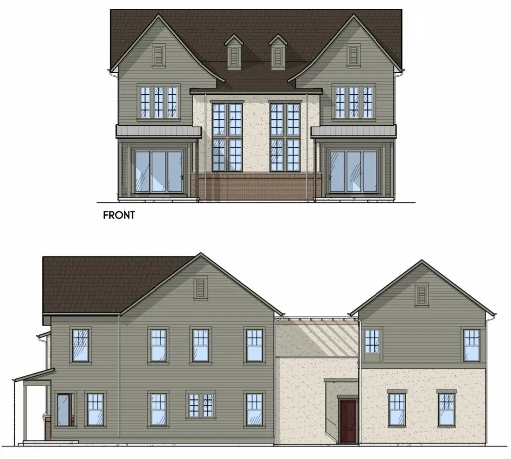 Architectural Drawing. Illustrating the front and side elevations of the property